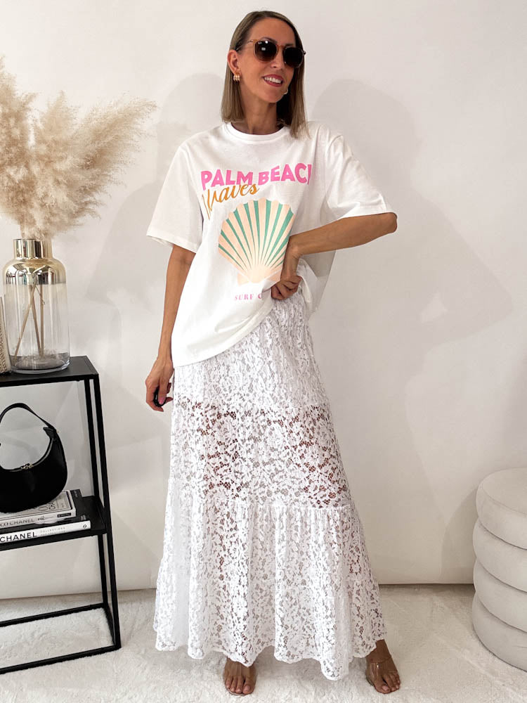 "Lace long Skirt" langer Rock aus Spitze - weiß
