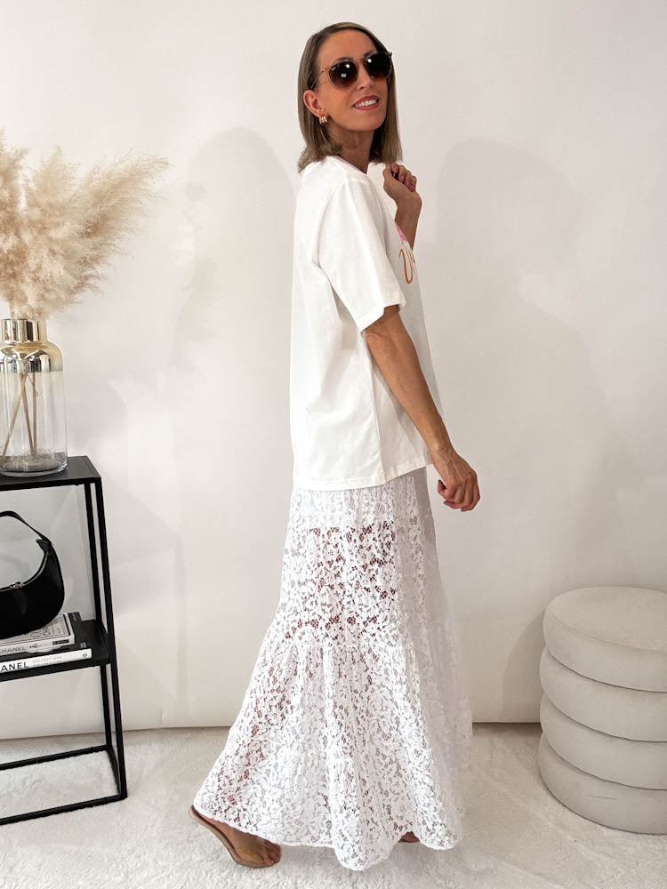 "Lace long Skirt" langer Rock aus Spitze - weiß