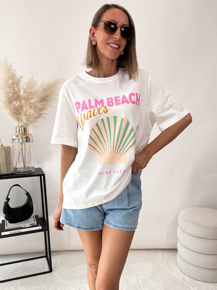 "Beach Waves" Shirt mit Statement - weiß