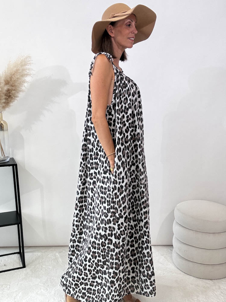 ,,Waffel Leo Dress"- Maxikleid aus Musselin - weiß