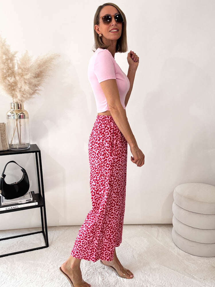 "Waffle Culotte Leo" Hose aus Musselin - pink/rot