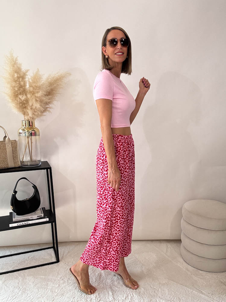 "Waffle Culotte Leo" Hose aus Musselin - pink/rot