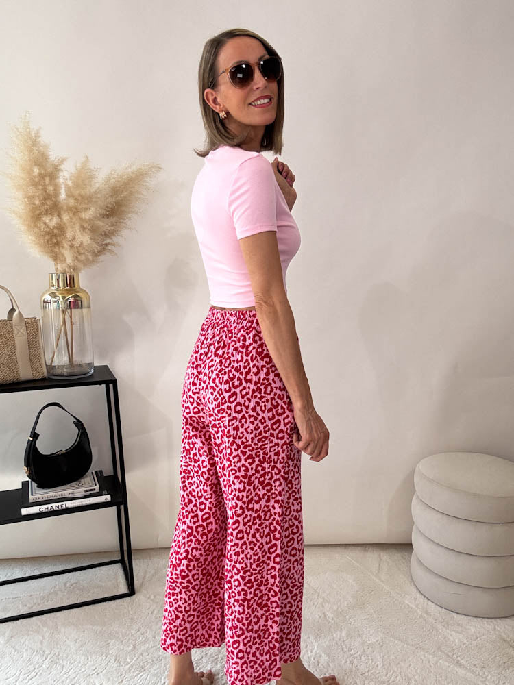 "Waffle Culotte Leo" Hose aus Musselin - pink/rot