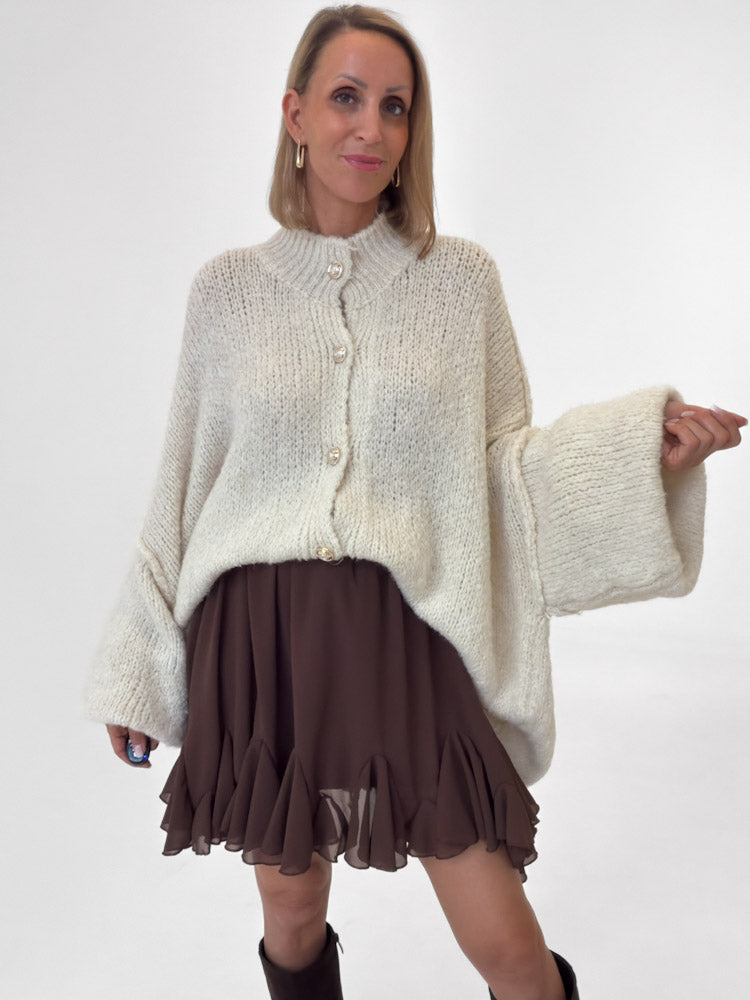 "Cozy Button" Oversize Cardigan aus Lana Wolle & Viskose - creme