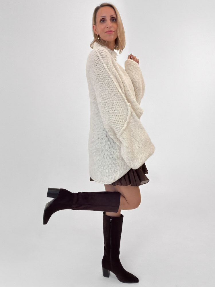 "Cozy Button" Oversize Cardigan aus Lana Wolle & Viskose - creme