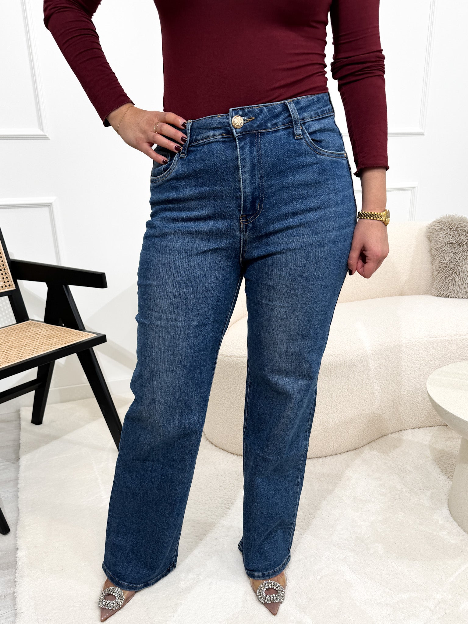 "Curvy" Wide Leg Jeans - blau