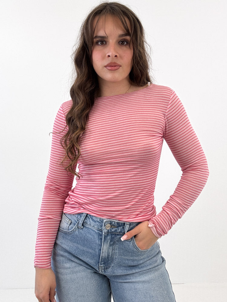 "Como Stripes" kuscheliges Cashmere Longshirt - rosa