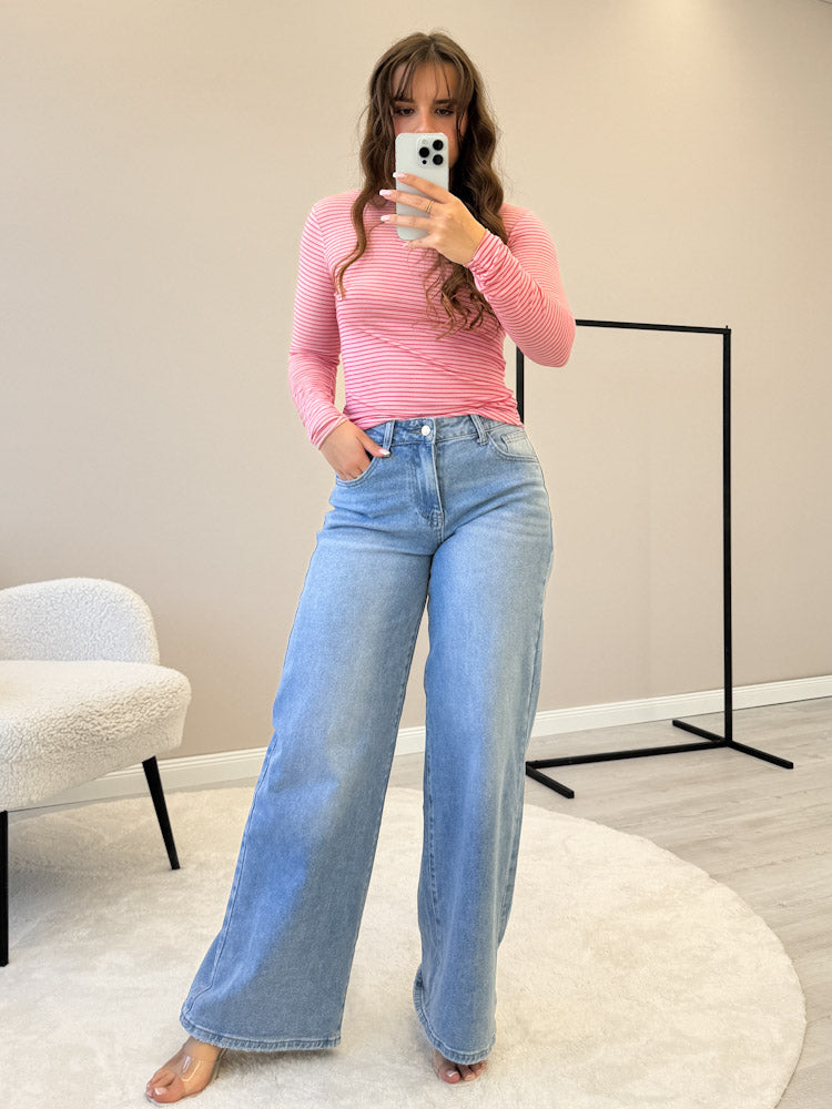 "Como Stripes" kuscheliges Cashmere Longshirt - rosa