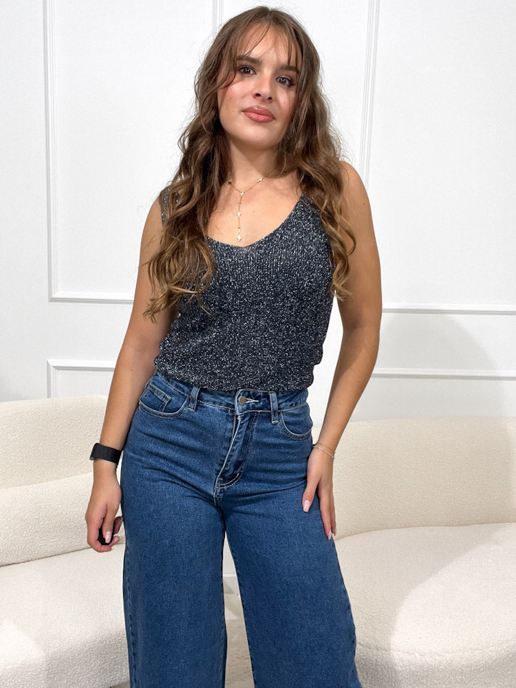 "Amy" weiches Glitzertop - dunkelblau