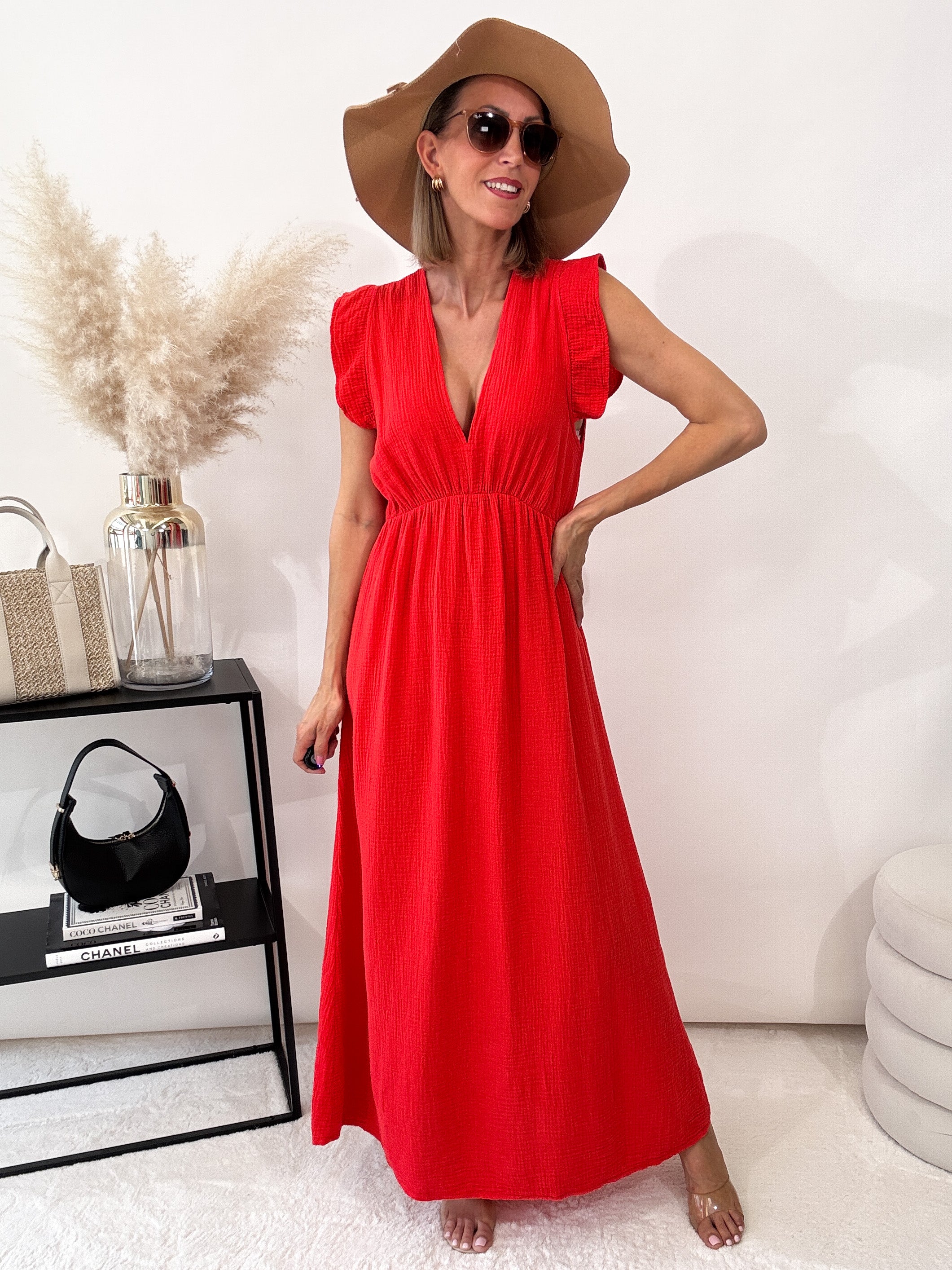 "Pianosa"- Maxikleid aus Musselin - coral