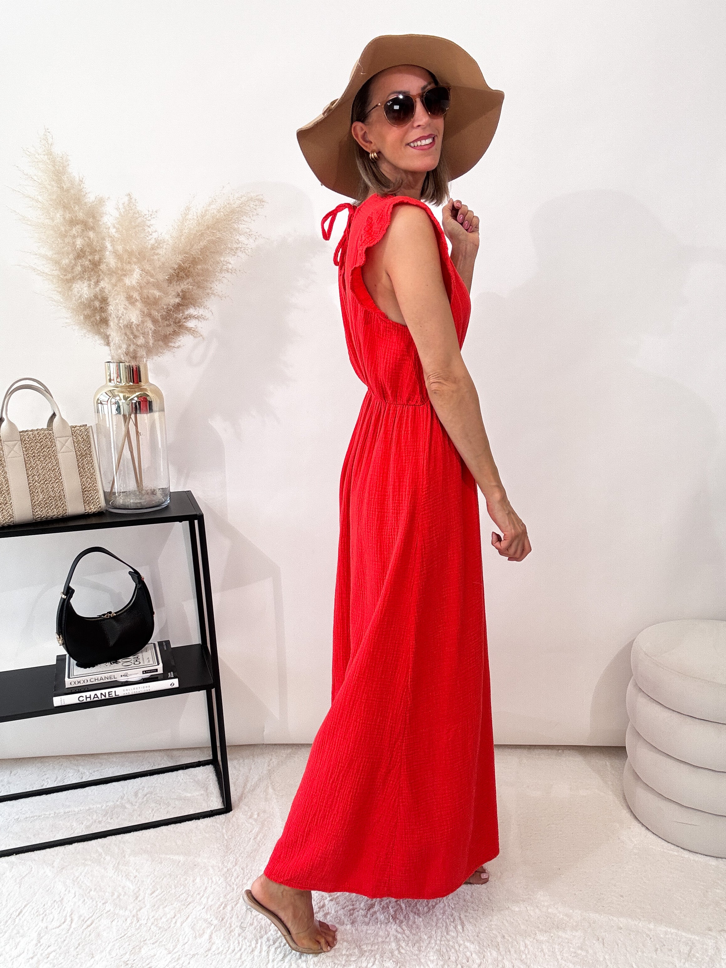 "Pianosa"- Maxikleid aus Musselin - coral