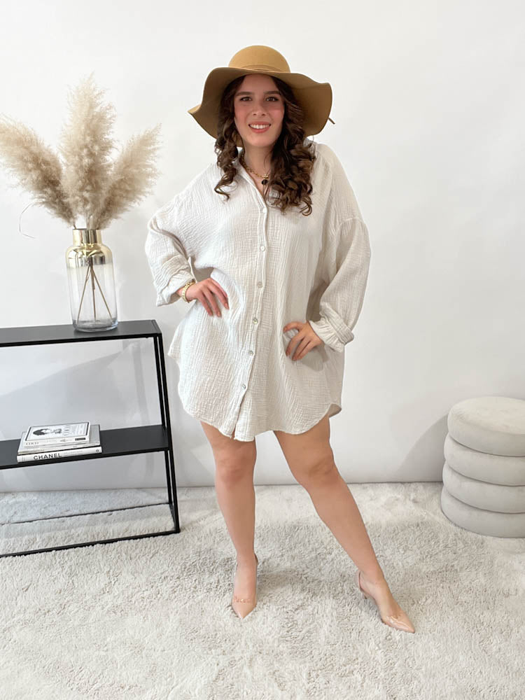 Musselin Bluse Auge aus Pailetten Oversize - beige