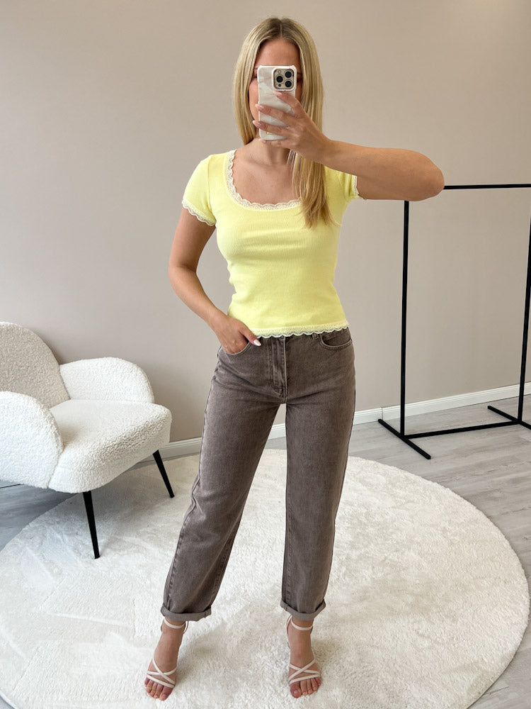 "Laura" tolles Spitzenshirt aus Baumwolle - hellgelb