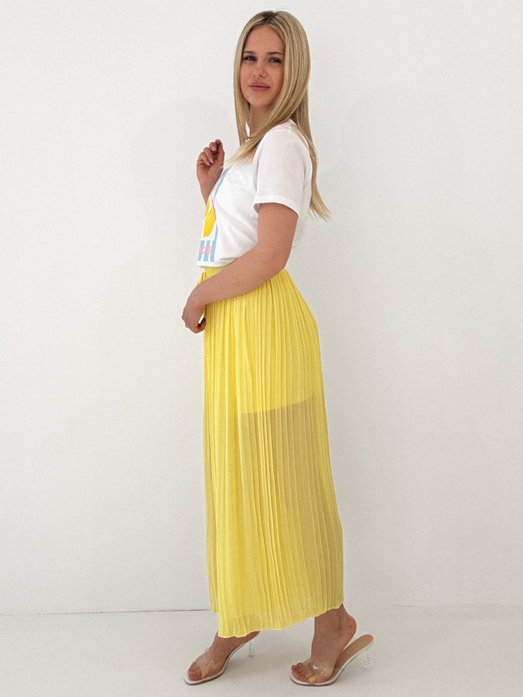 Plissee Culotte Hose - zitronengelb