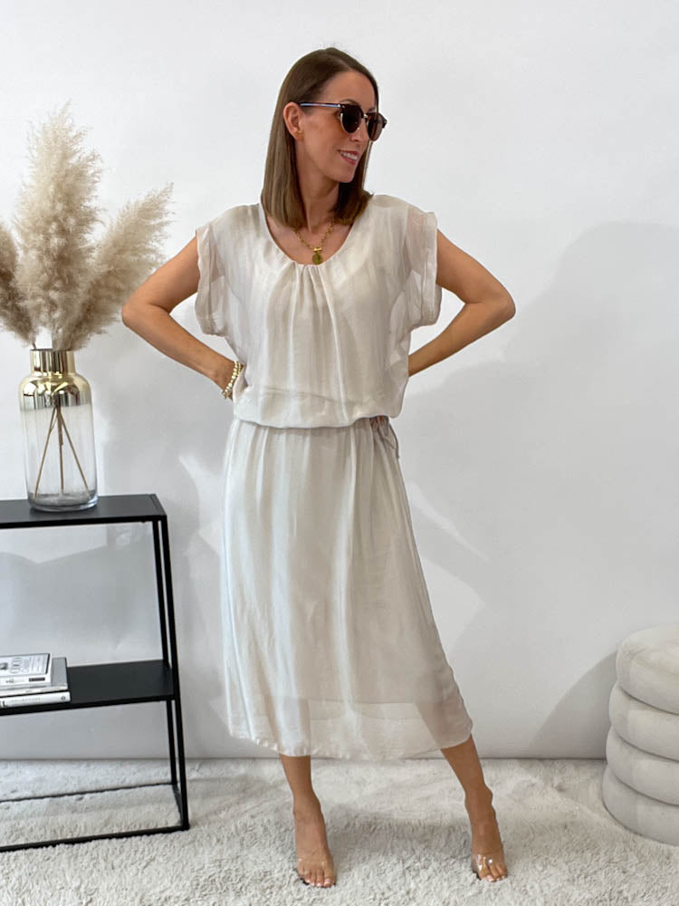 "Silk" Sommerkleid aus Seide - beige