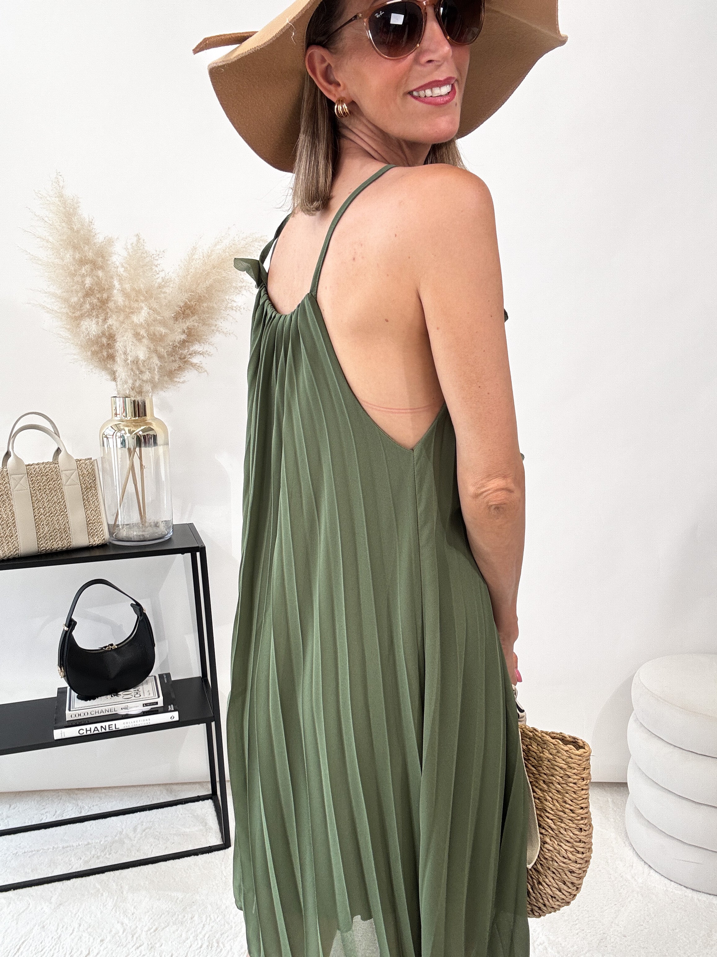 "Venti" Plissee Kleid Midi - khaki