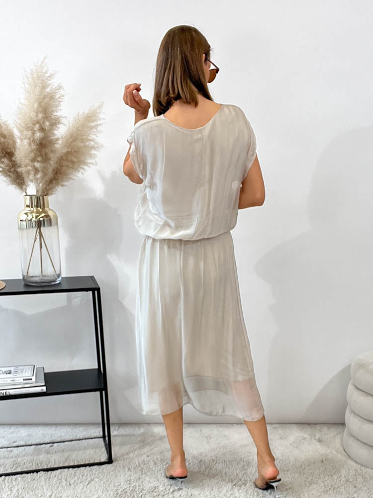 "Silk" Sommerkleid aus Seide - beige