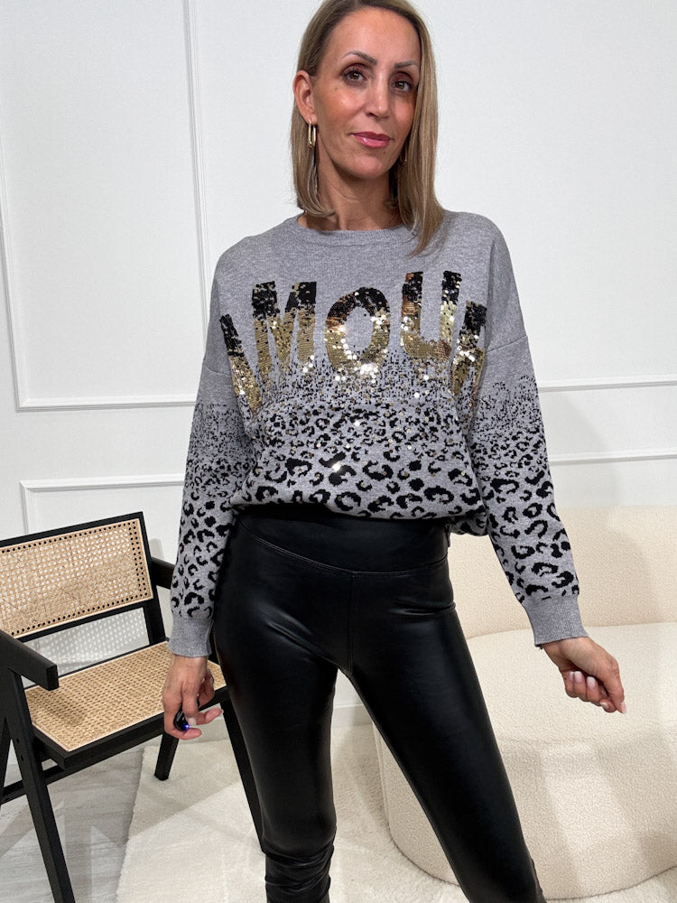 "Amour Leo" Pullover aus Viscose - grau