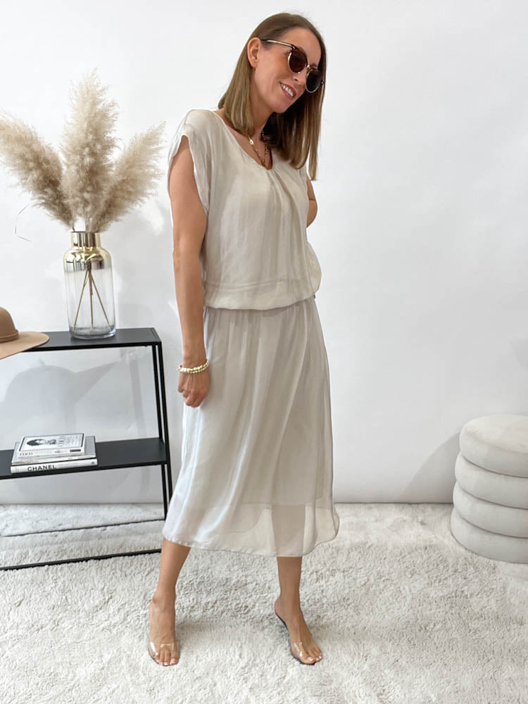 "Silk" Sommerkleid aus Seide - beige