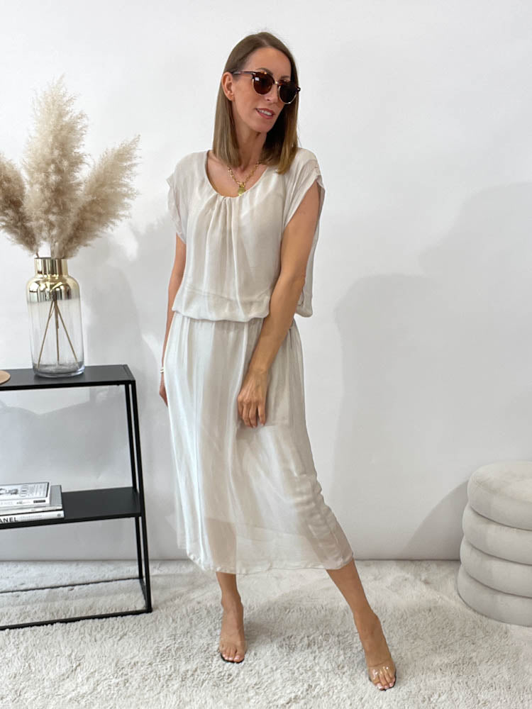 "Silk" Sommerkleid aus Seide - beige