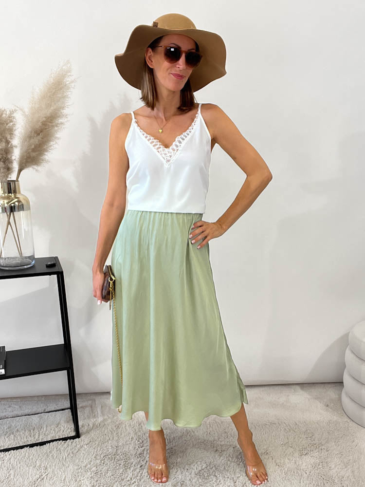 "Silky Midi" Rock aus Viskose - matcha green