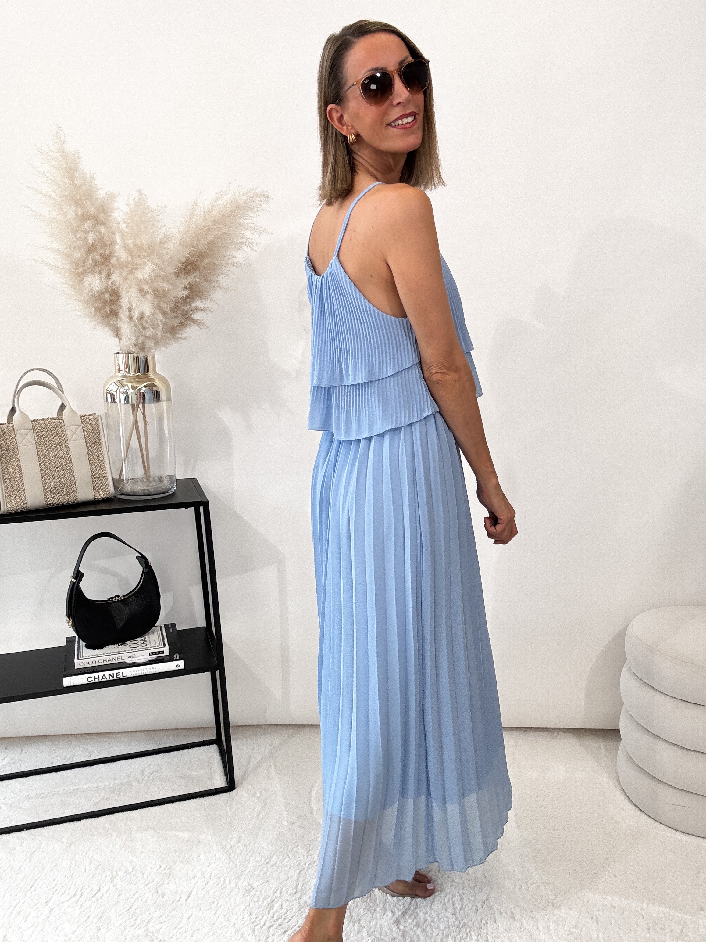 "Milano" Plissee Kleid - blau