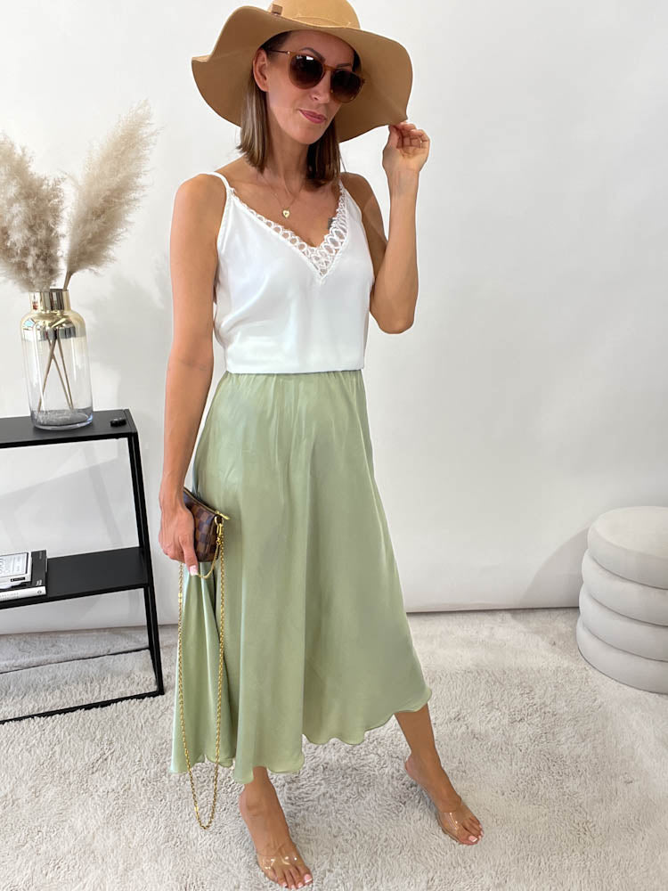 "Silky Midi" Rock aus Viskose - matcha green