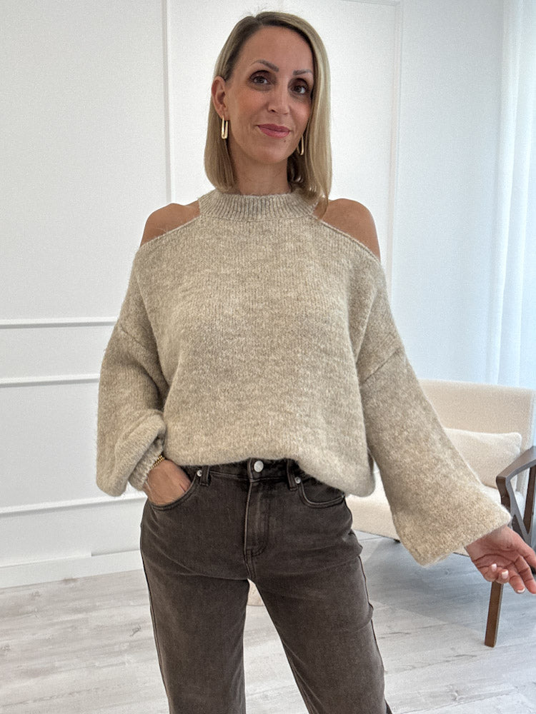 "Lia" weicher Cold-Shoulder Pullover - beige