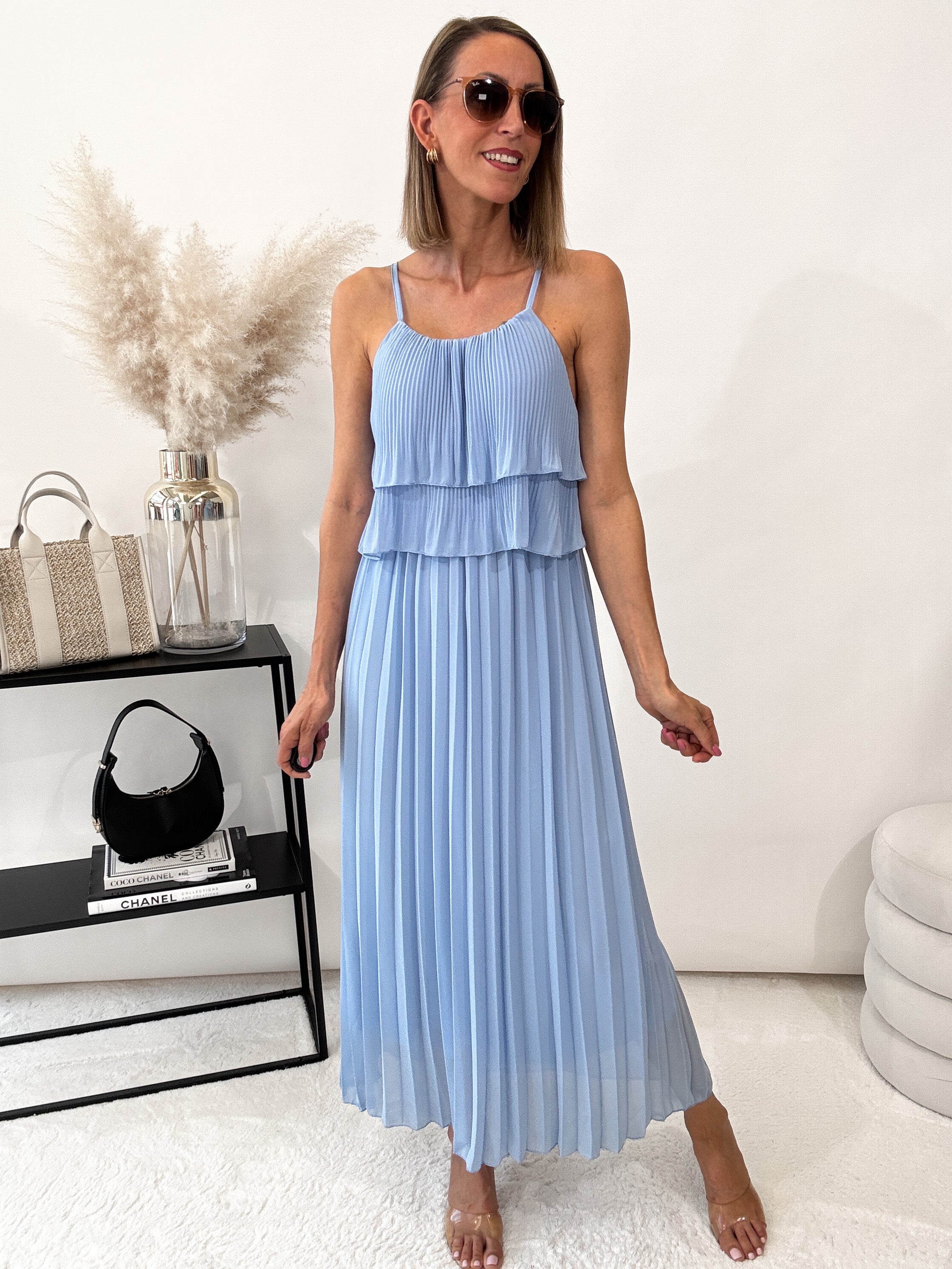 "Milano" Plissee Kleid - blau