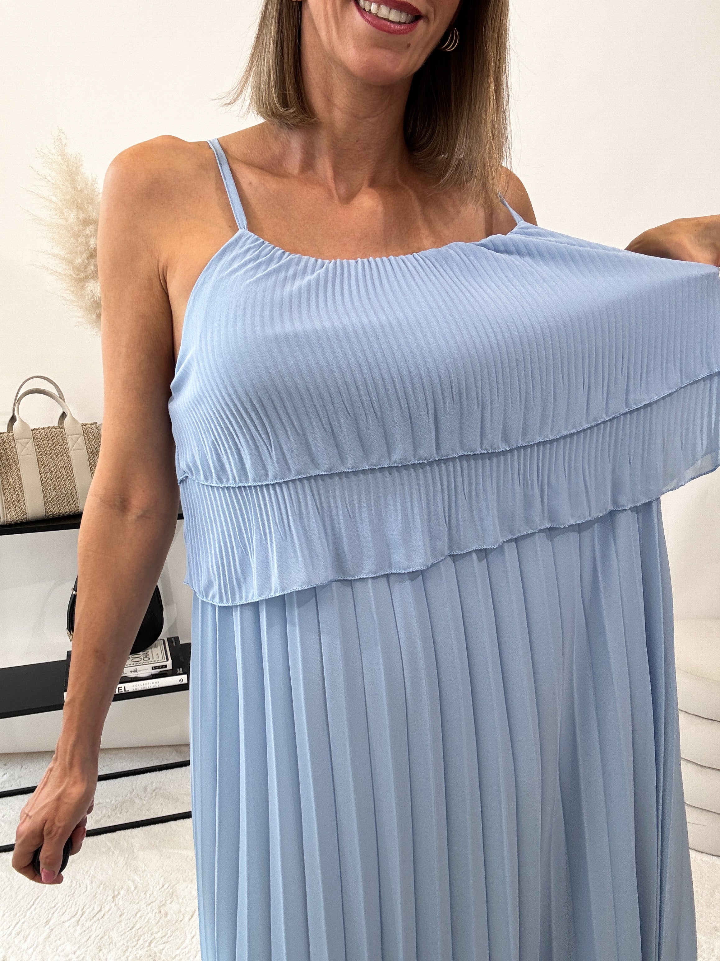 "Milano" Plissee Kleid - blau