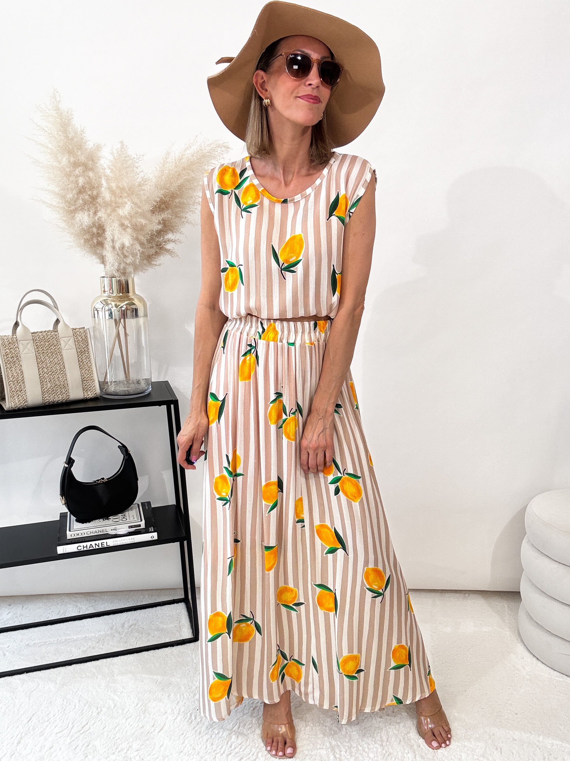 "Amalfi Lemon" Top aus Baumwolle - beige