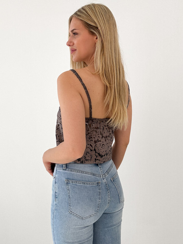 "New Lace" zartes Top aus Spitze - choco braun