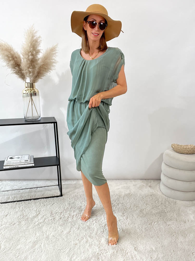 "Silk" Sommerkleid aus Seide - beige
