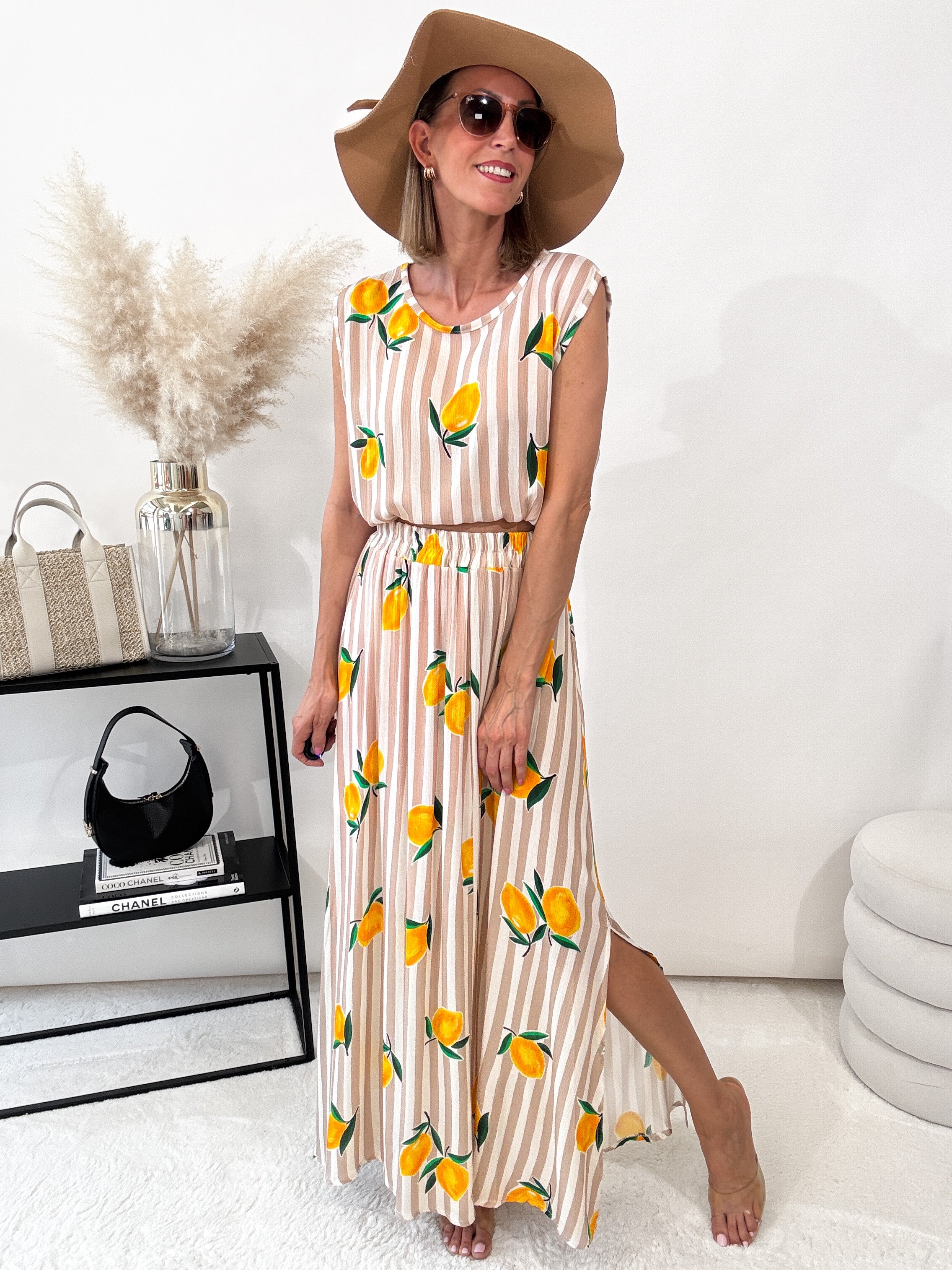 "Amalfi Lemon" Top aus Baumwolle - beige