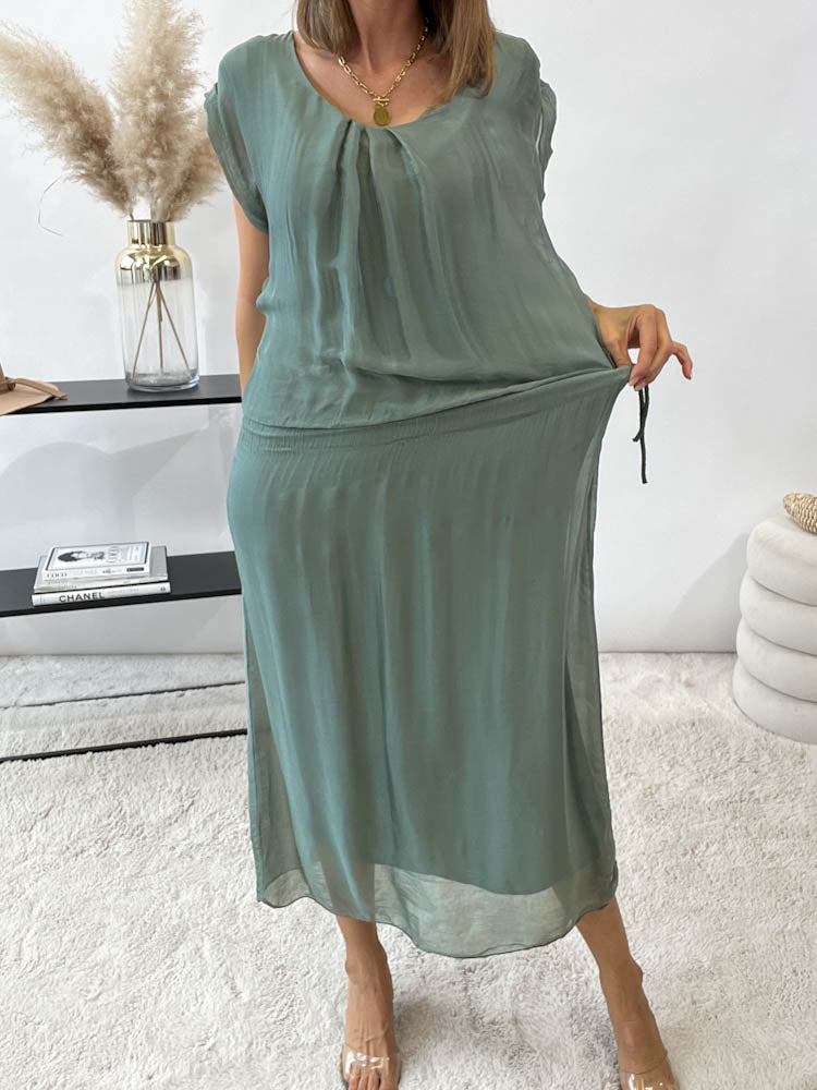 "Silk" Sommerkleid aus Seide - beige