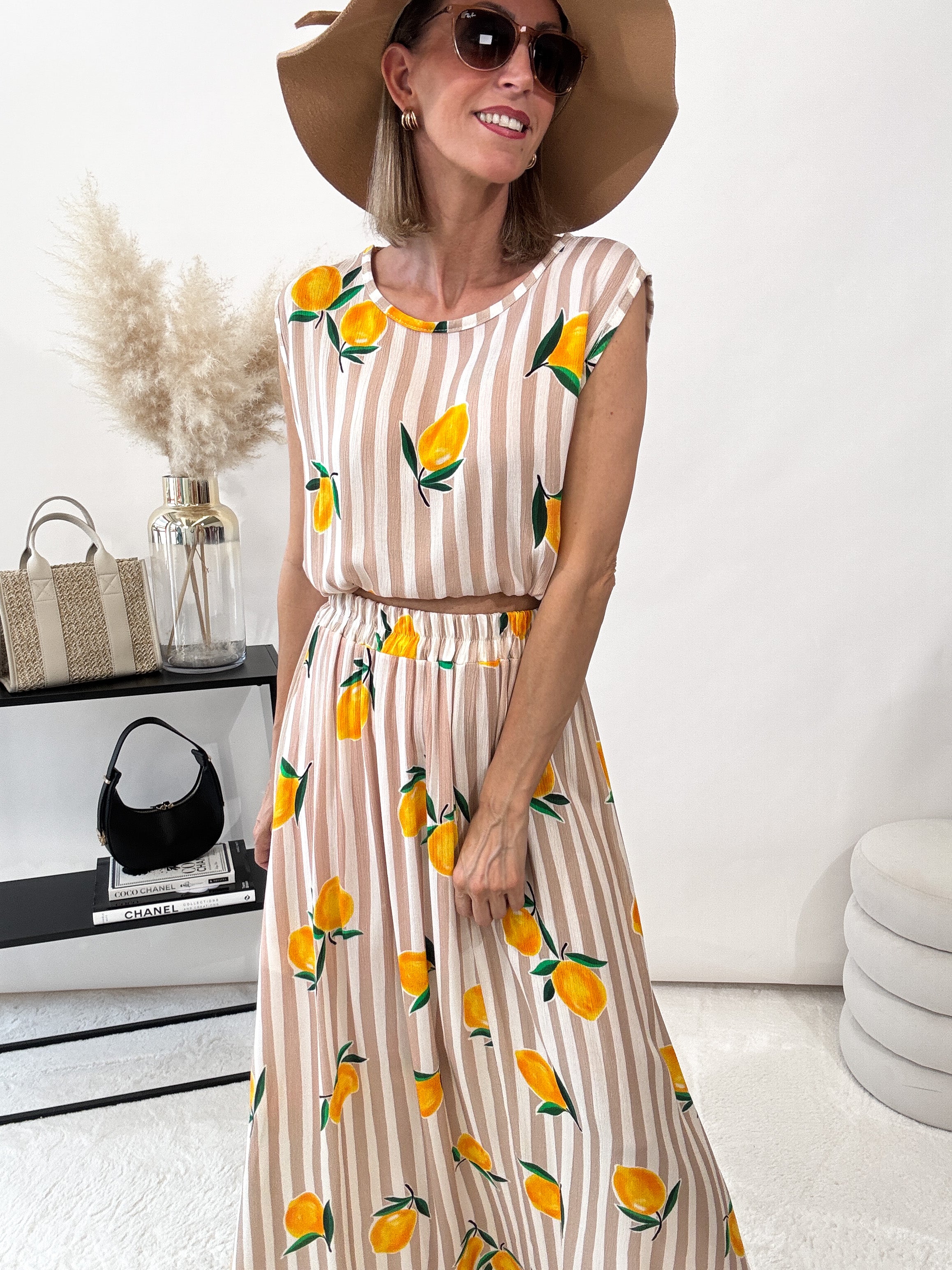 "Amalfi Lemon" Top aus Baumwolle - beige