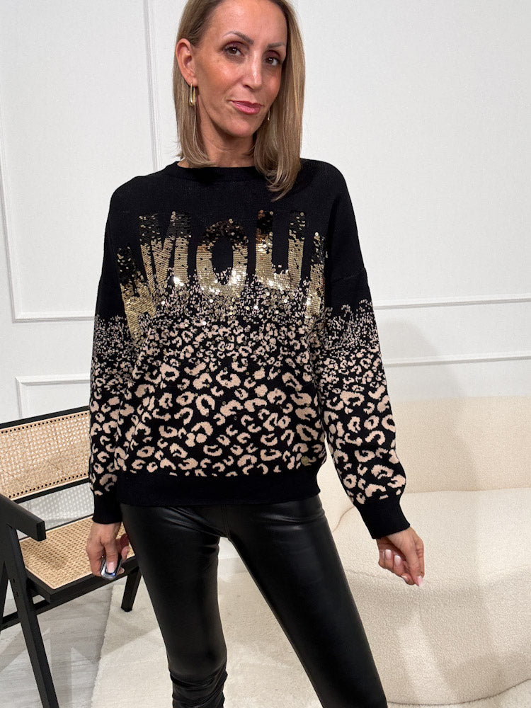 "Amour Leo" Pullover aus Viscose - schwarz