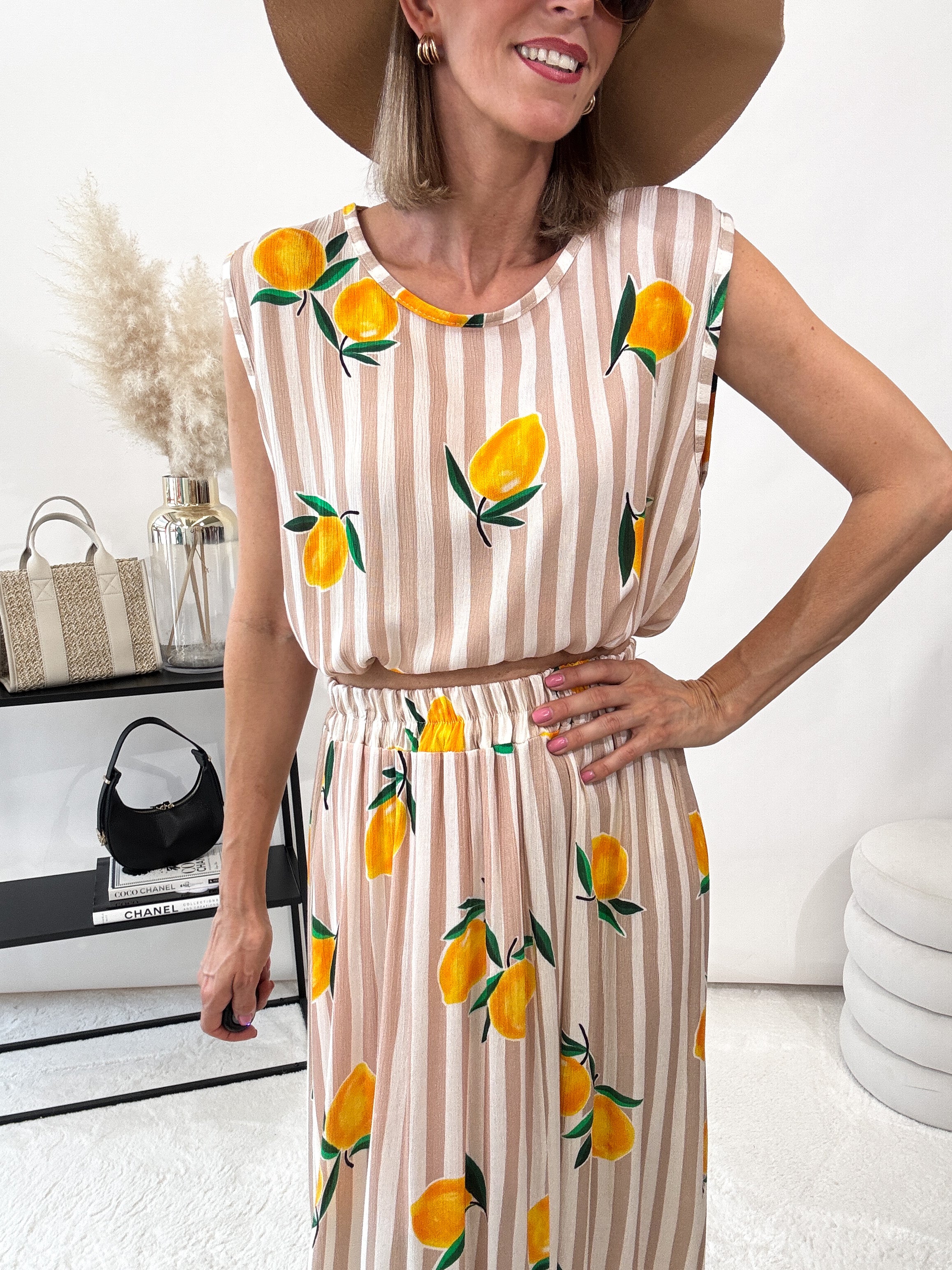 "Amalfi Lemon" Top aus Baumwolle - beige