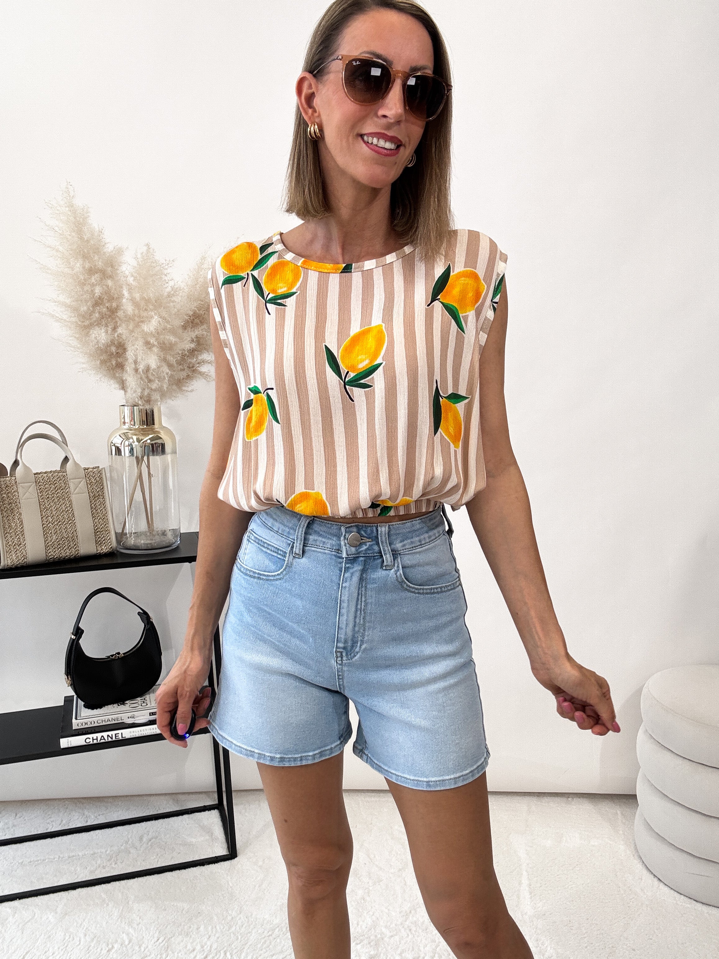 "Amalfi Lemon" Top aus Baumwolle - beige