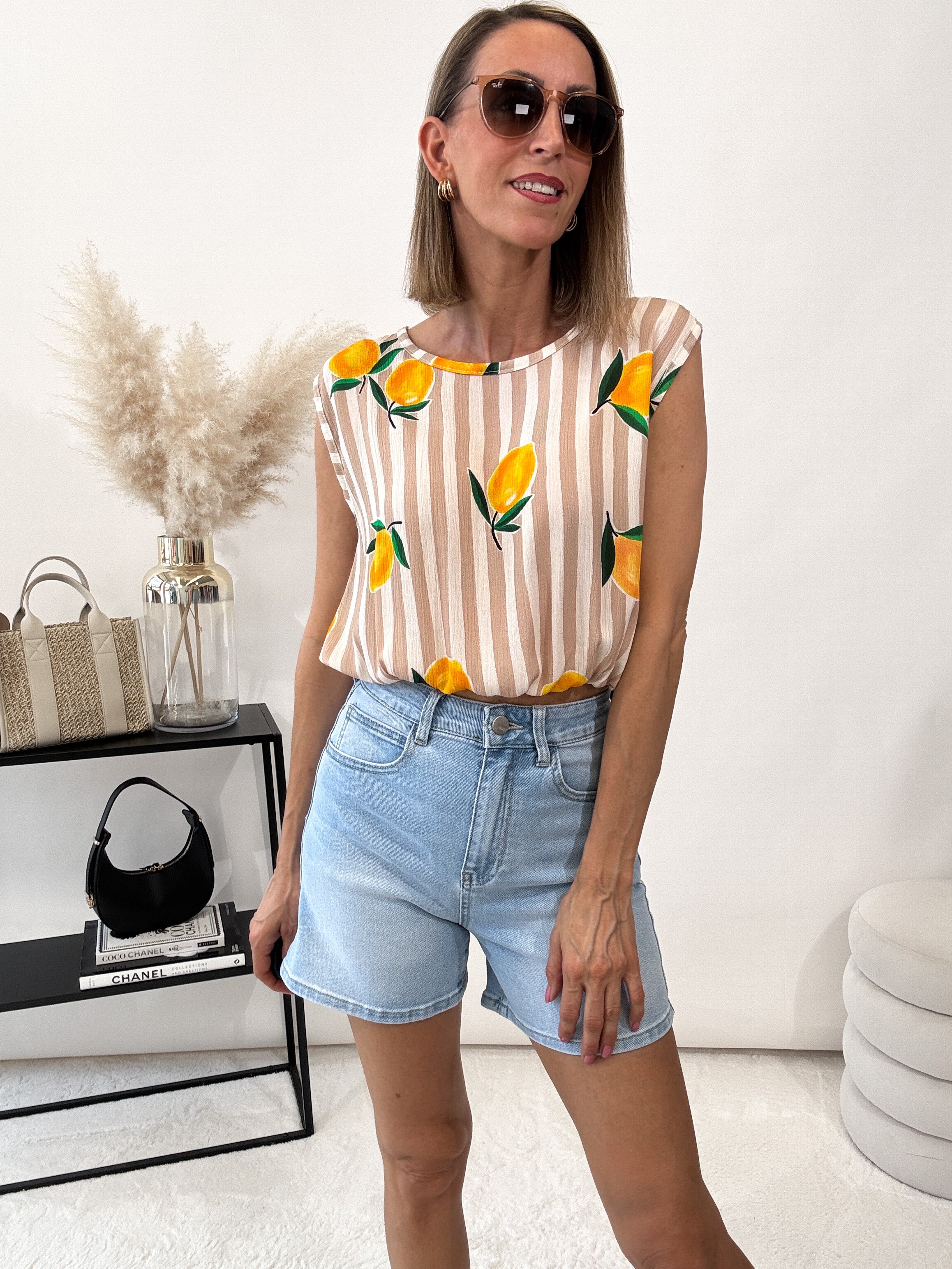 "Amalfi Lemon" Top aus Baumwolle - beige