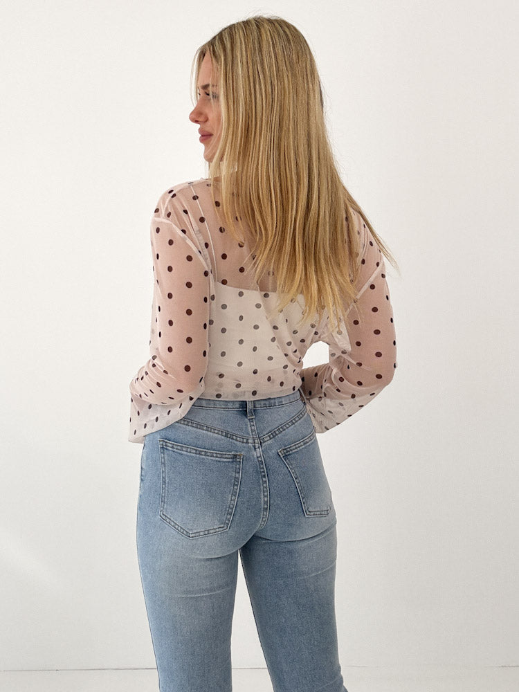 "Sheer Dots" leichtes Longshirt - beige