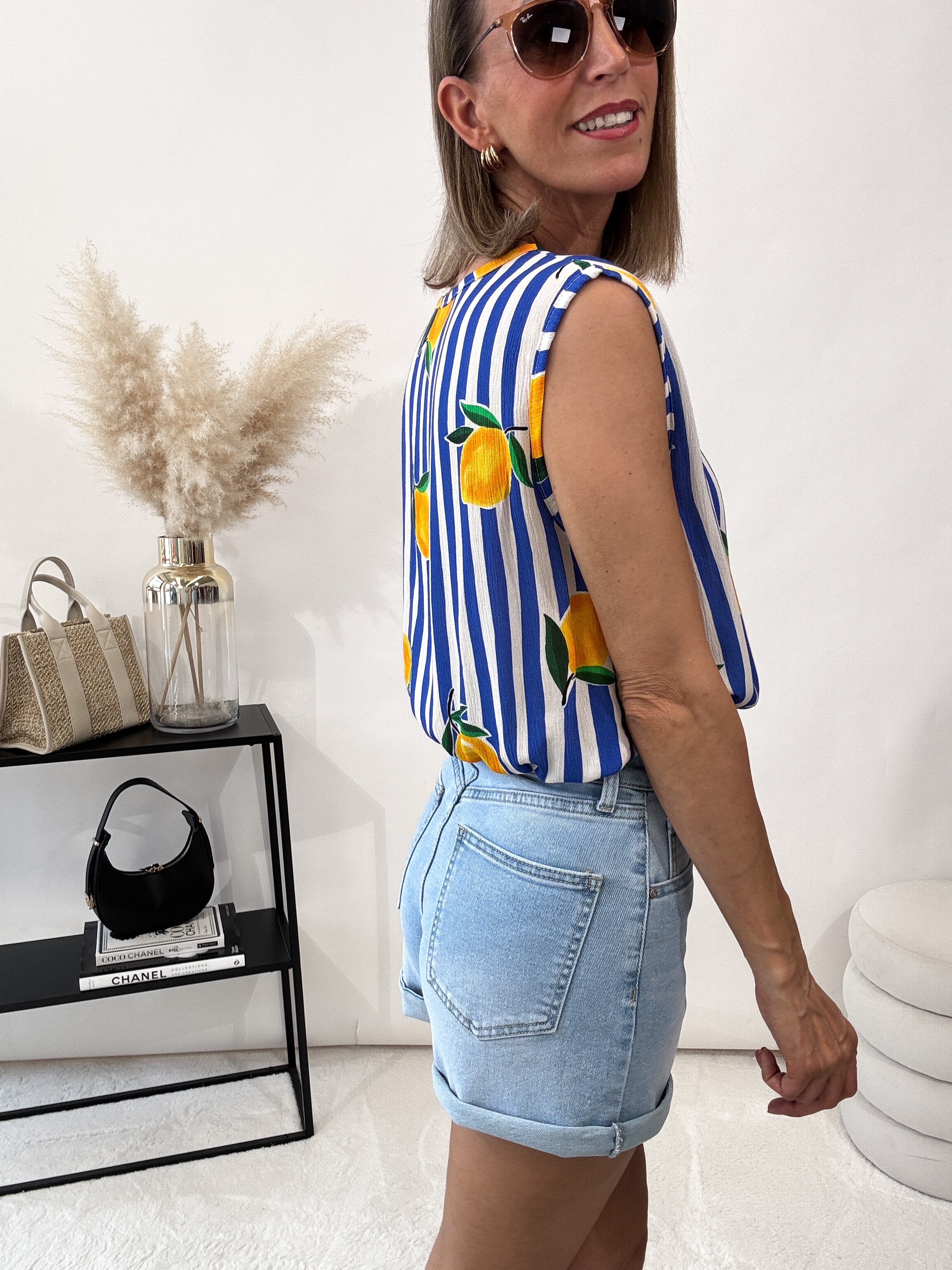 "Amalfi Lemon" Top aus Baumwolle - blau