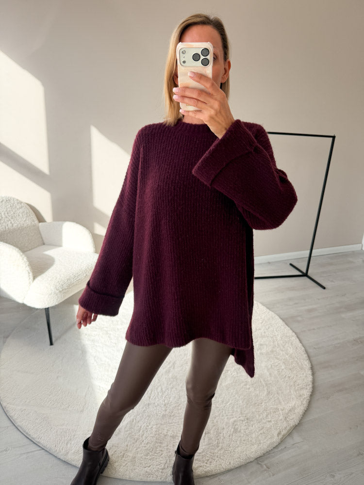 "Lumera" weicher Pulli mit Lana & Alpaka Wolle - bordeaux