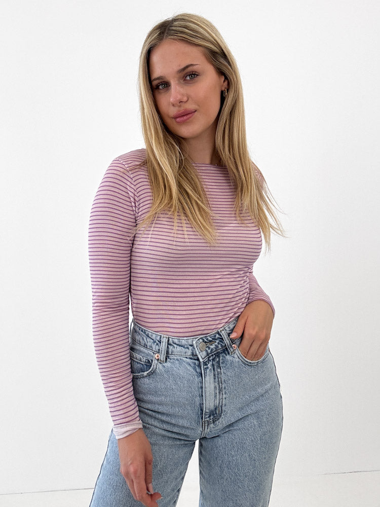 "Como Stripes" kuscheliges Cashmere Longshirt - flieder