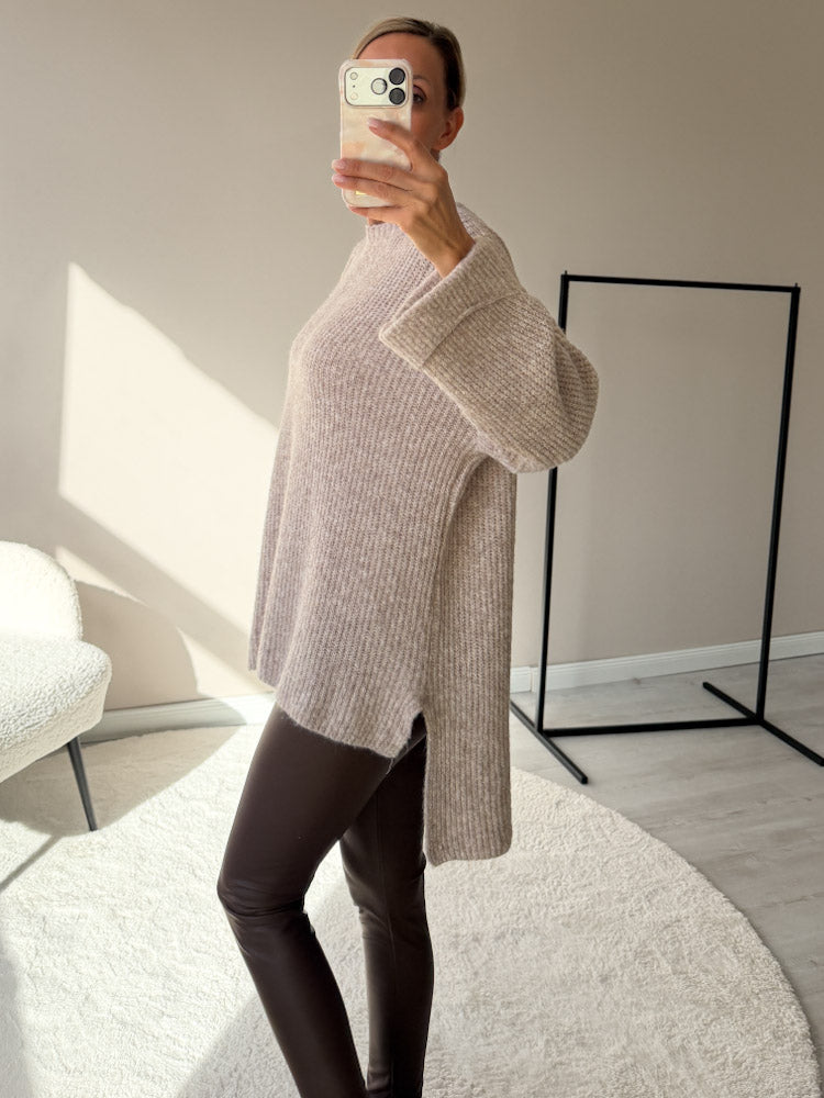 "Lumera" weicher Pulli mit Lana & Alpaka Wolle - soft mocca
