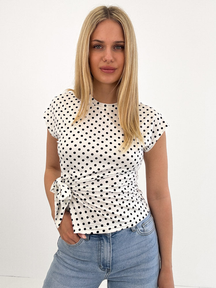 "Lovely Dots" tolles Shirt mit Wickeloptik aus Viscose - weiß/ schwarz