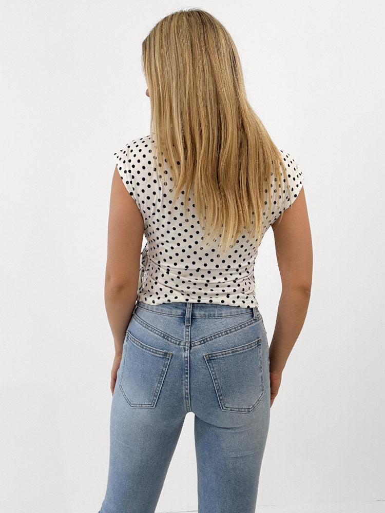 "Lovely Dots" tolles Shirt mit Wickeloptik aus Viscose - weiß/ schwarz