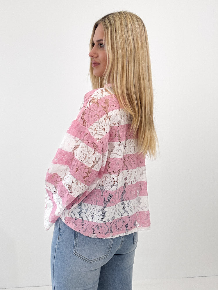 "Candy Lace Dream" schönes Shirt aus Spitze - rosa/weiß