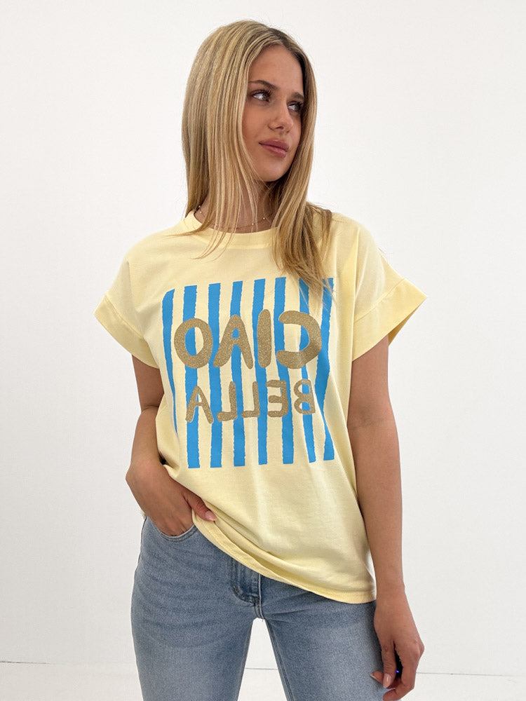 "Ciao Bella" stylisches Shirt mit Statement - hellgelb