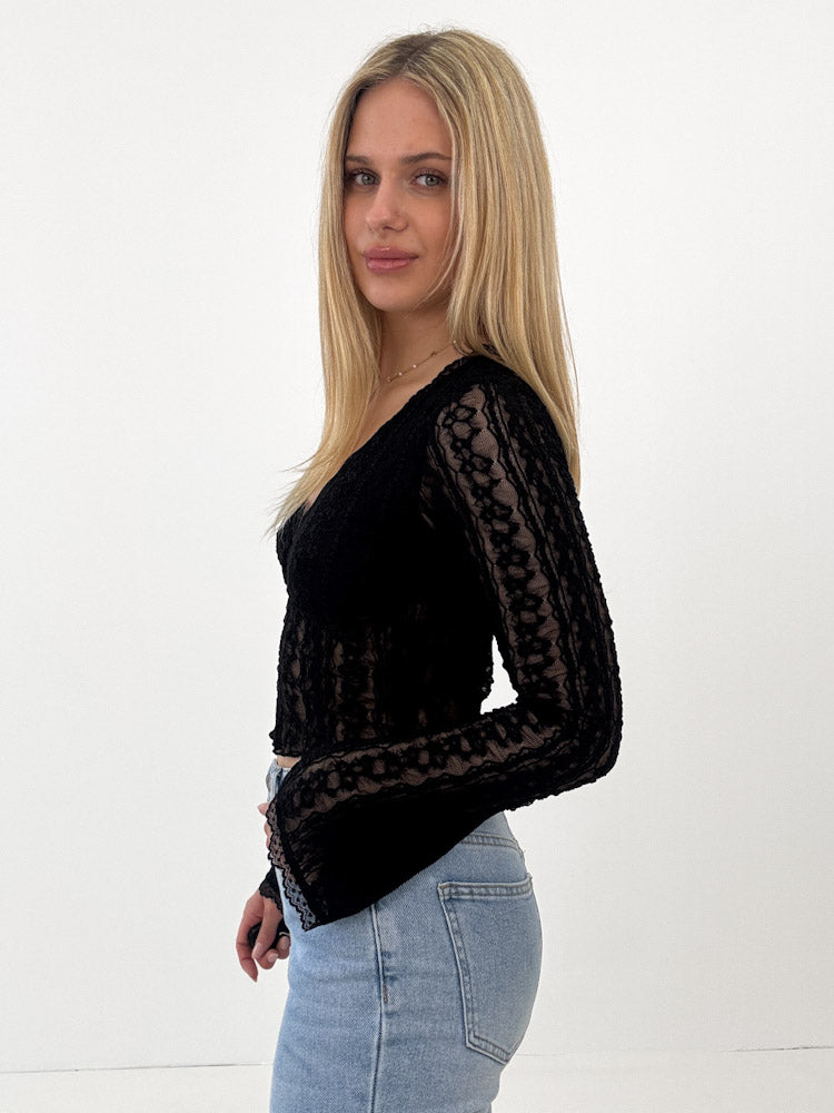 "Fiorella" zartes Spitzenshirt - schwarz